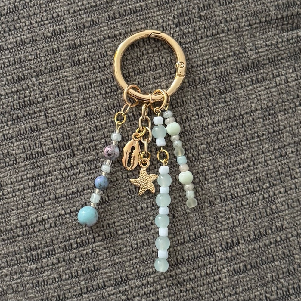 Blue Waves Designer Inspired Bag Charm Keychain with Shell Charm Detail